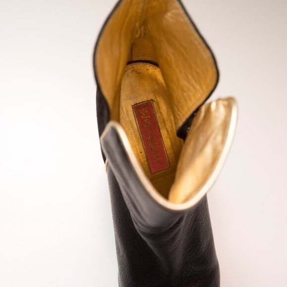 Betsey Johnson Leather Ankle Boots Booties Gold Trim SIZE 8 - Picture 6 of 8